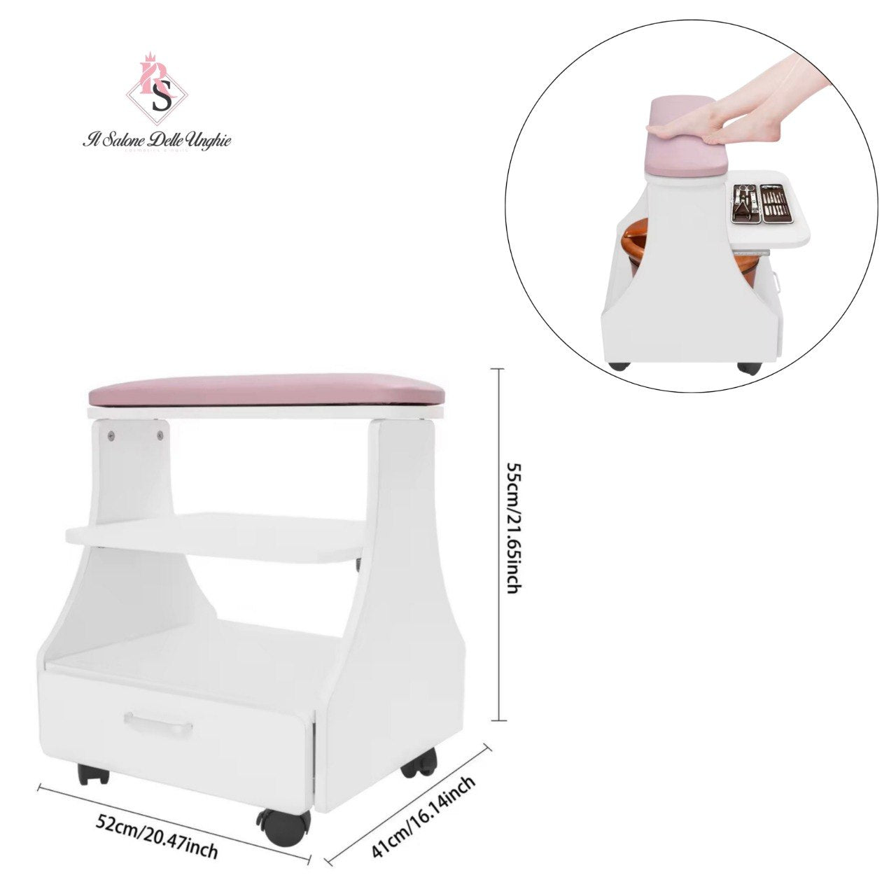 Poggiapiedi per Pedicure con Carrello a Tre Livelli – Comfort, Stabilità e Organizzazione Professionale - Il Salone Delle Unghie